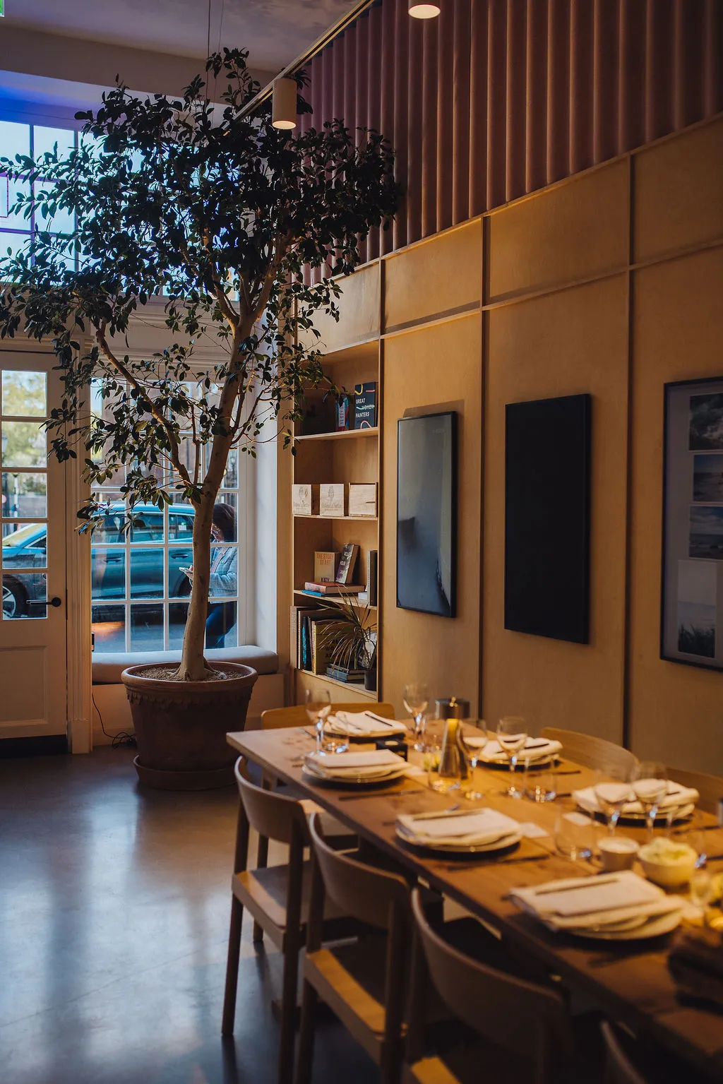 The banquette and artwork